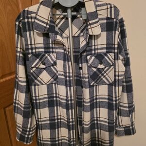 JODIFL Blue and Cream Plaid Utility Jacket
